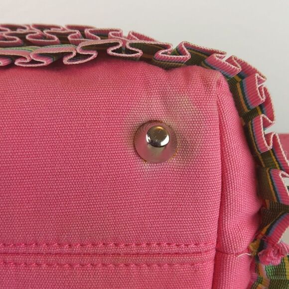 And pink plaid ruffled zip top handbag with faux w - Picture 8 of 17
